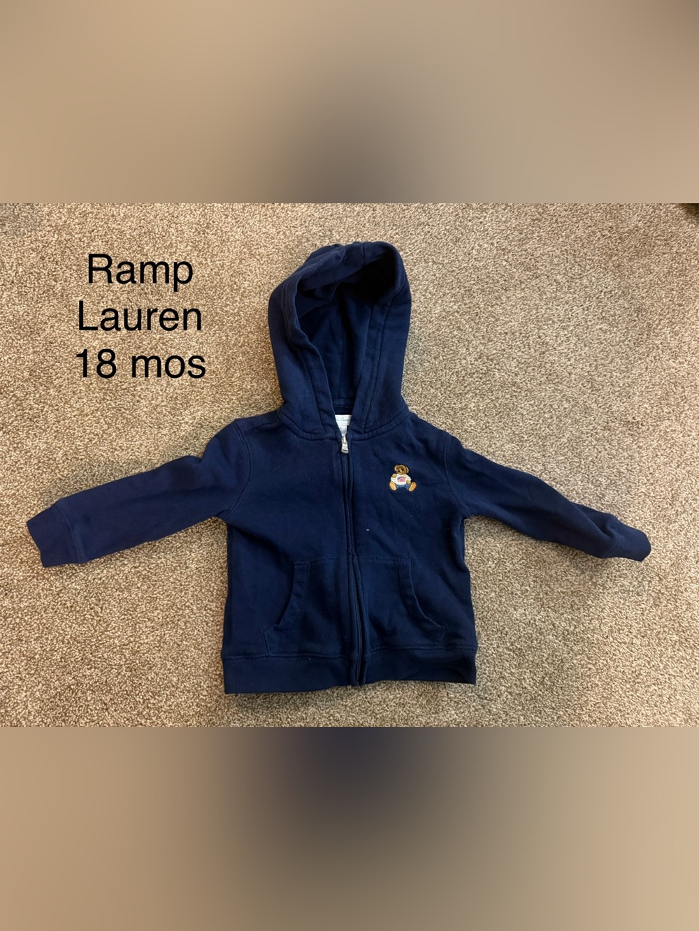 Ralph Lauren Navy Hooded Zip-Up Sweatshirt for Kids - Sz 18 mos